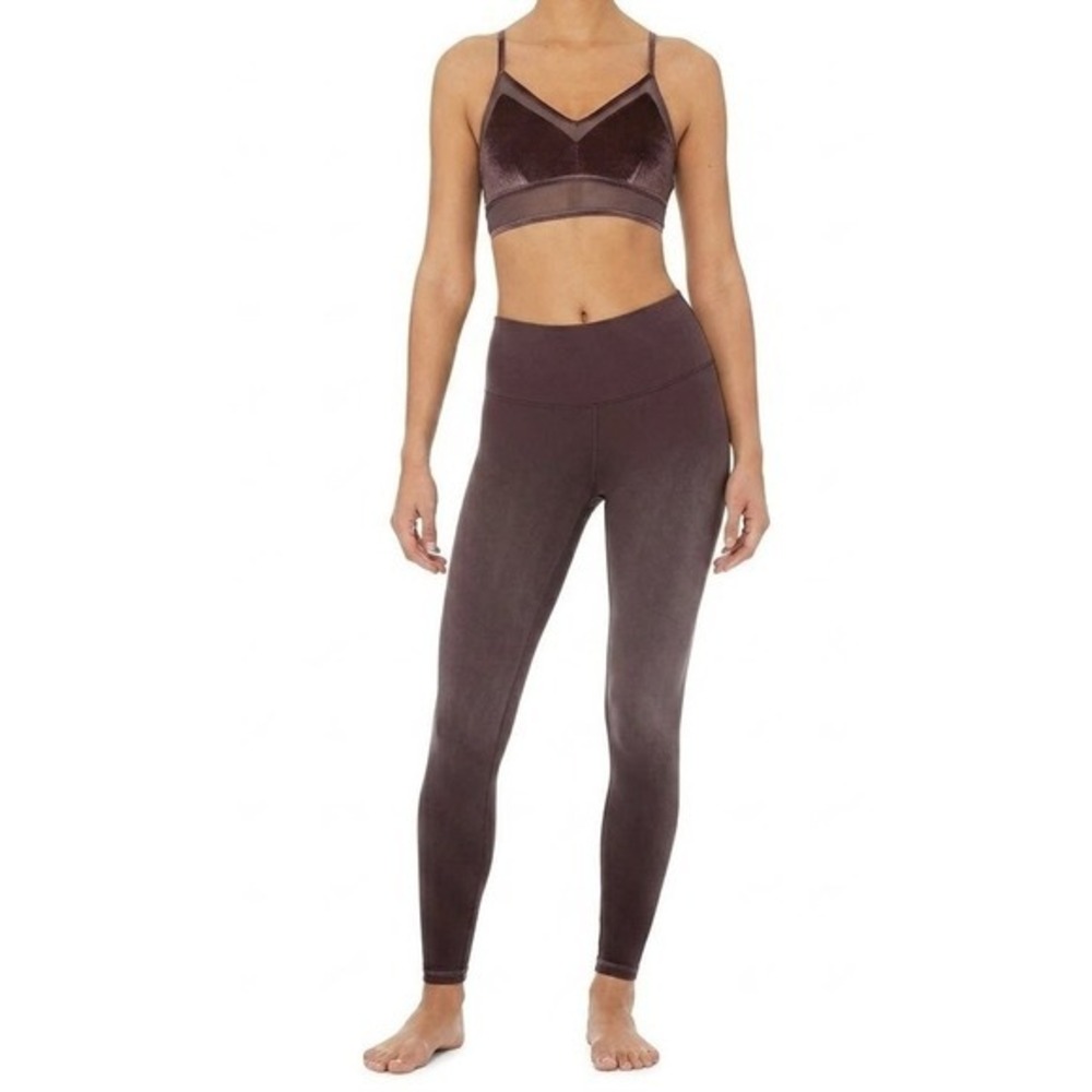 Alo Yoga Luxe Sport Bra Top Leggings Set in Rosewood Stretch Velvet Size Medium